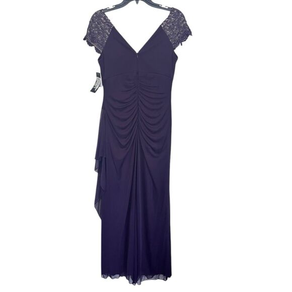NWT Xscape | Purple Lace Sleeve Chiffon V Neck Flutter Ruffle Gown Dress 6 - Picture 5 of 12